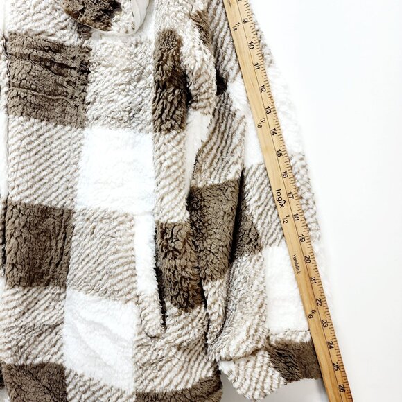 Merokeety Womens Size XL Plaid Sherpa Fleece Jacket Brown White Button-Up - Picture 13 of 14